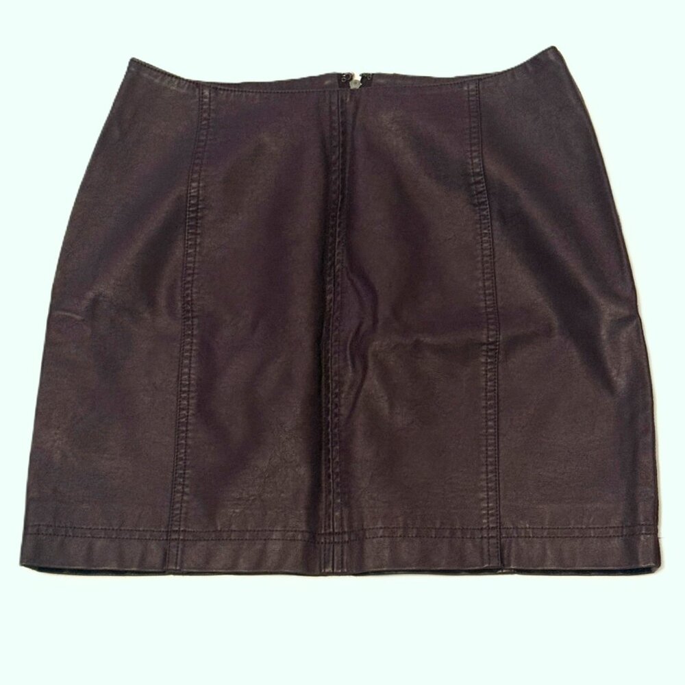 Free People Mini Retro Body Con Brown Faux Leather Skirt 6 Vegan Leather Pencil